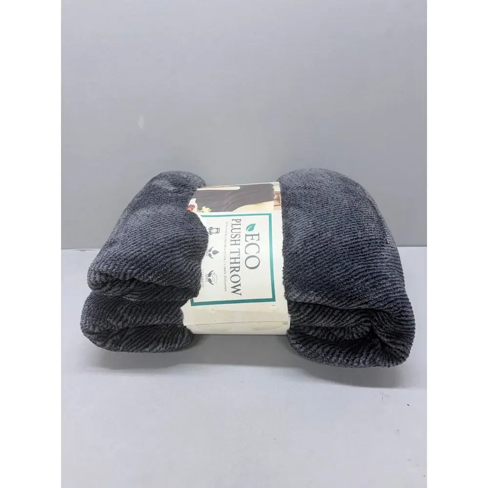 Life Comfort Eco Plush Throw Blanket Gray 60x70 Soft Ribbed Bed Sofa Fleece New